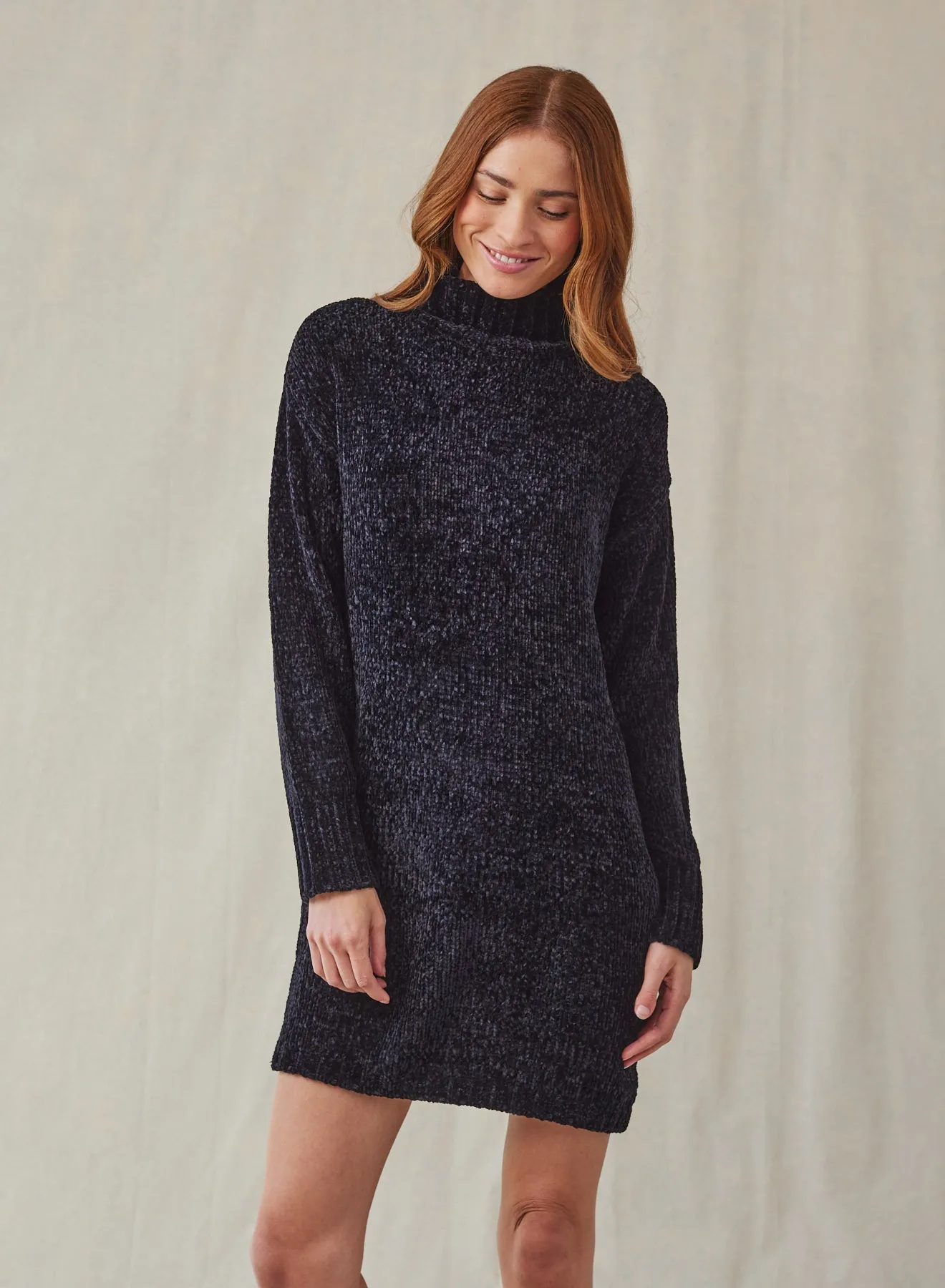 Turtle Neck Chenille Sweater Dress - Galaxy Smoke