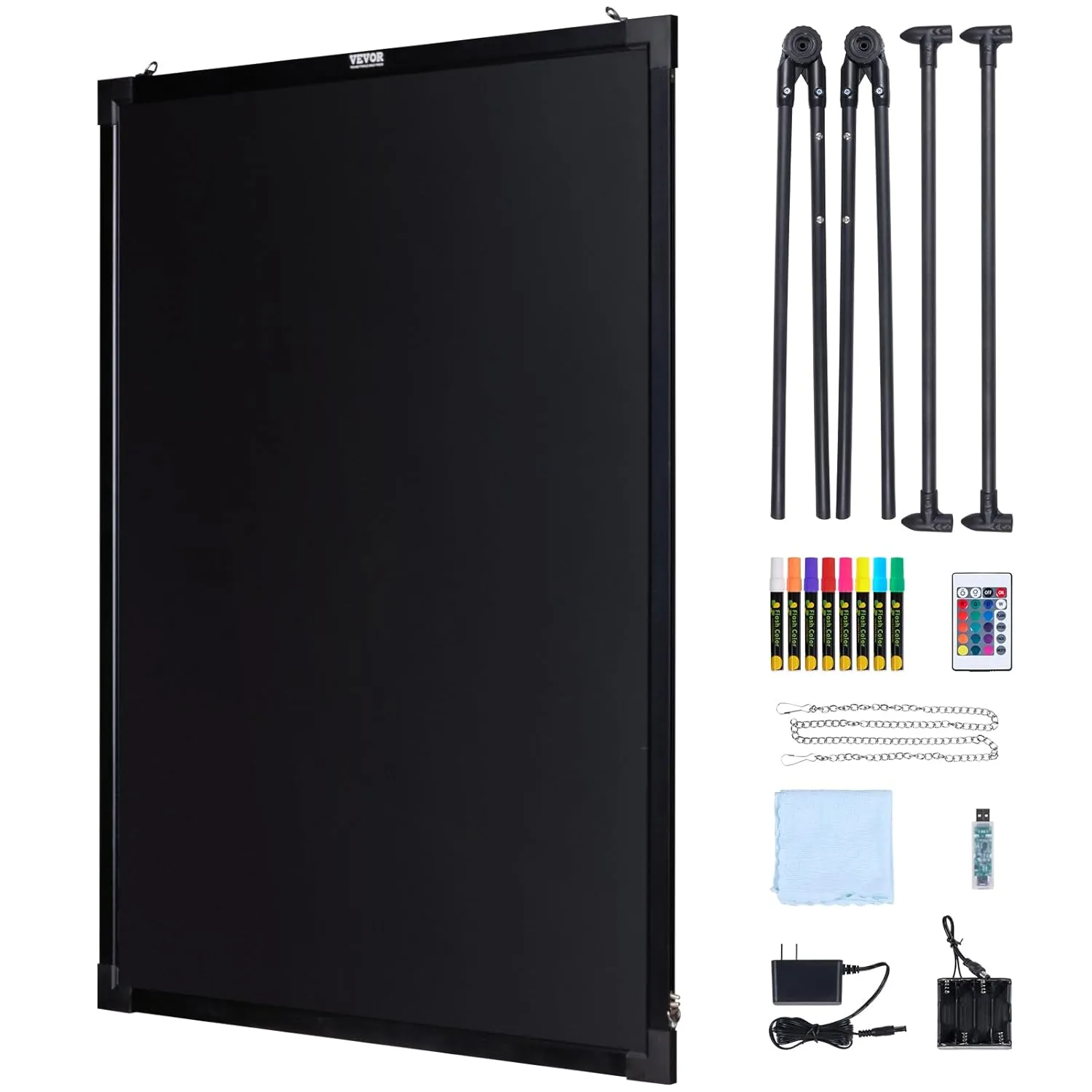 VEVOR LED Message Writing Board, 32"x24" Illuminated Erasable Lighted Chalkboard, Neon Effect Menu Sign Board, Drawing Board with 8 Fluorescent Chalk Markers and Remote Control