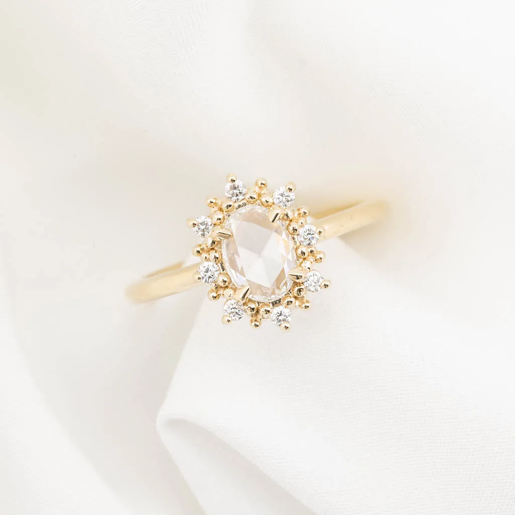 Victoria Ring 0.49ct Oval Rose Cut Diamond, 14K Yellow Gold (One of a kind)