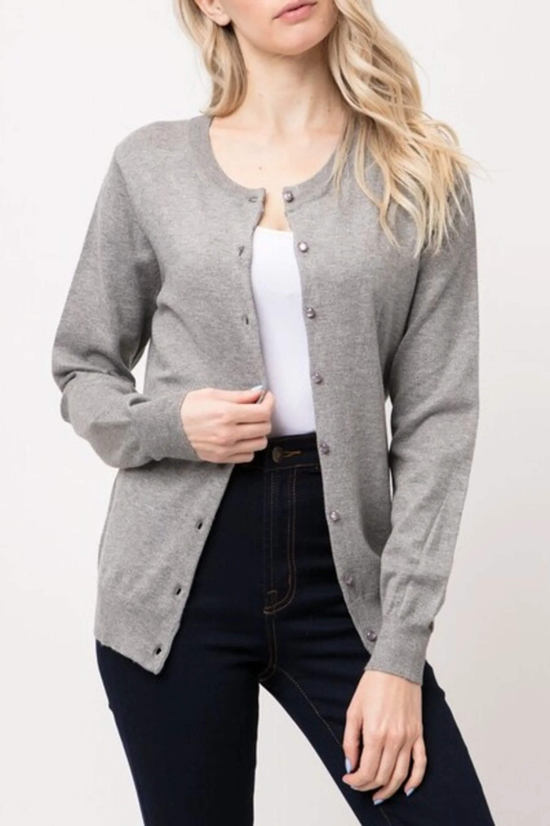 Women's Long Sleeve Button Down Crewneck Sweater Knit Cardigan