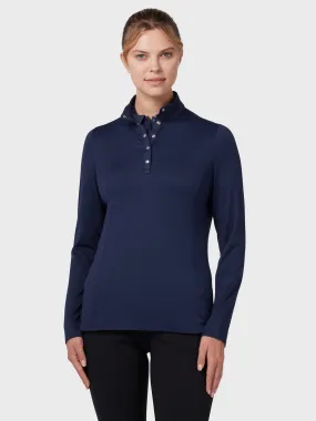 Women's Thermal Longsleeve Fleece Back Jersey Polo In Peacoat