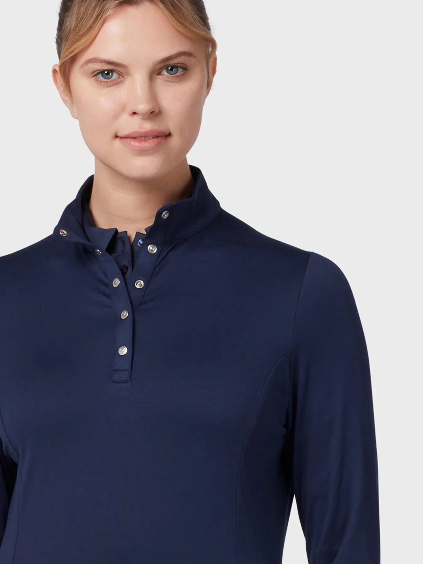 Women's Thermal Longsleeve Fleece Back Jersey Polo In Peacoat